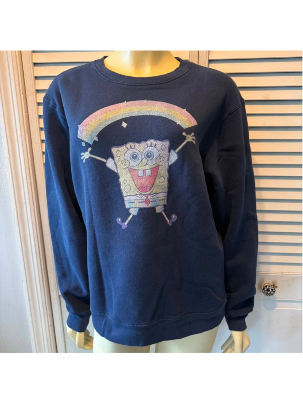 SpongeBob SquarePants Navy Blue Graphic Crewneck Sweatshirt Women's